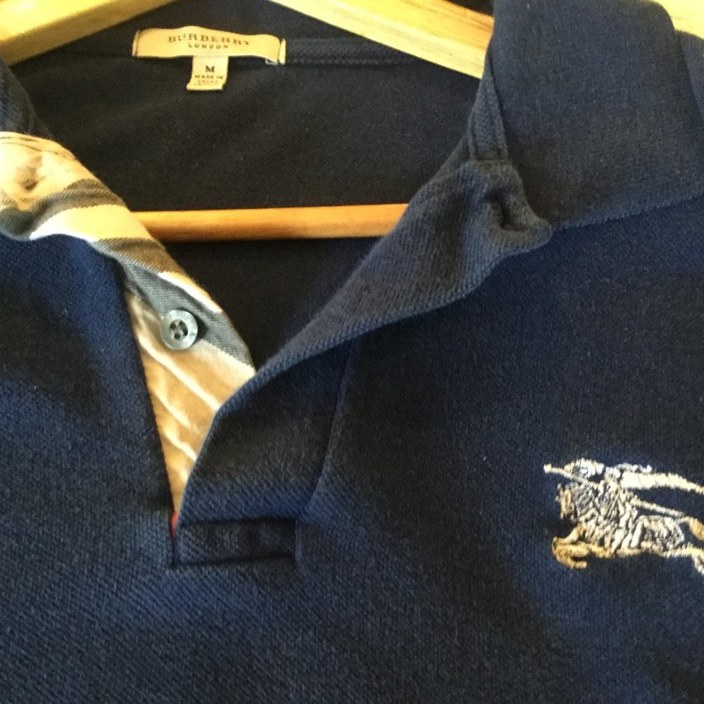 Burberry Men's M Dark Blue Polo w/ Big Logo